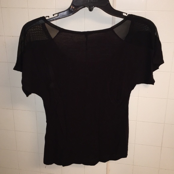 Charlotte Russe Women’s Black Short Sleeve Tee-Shirt | Sheer Shoulders - Picture 5 of 5